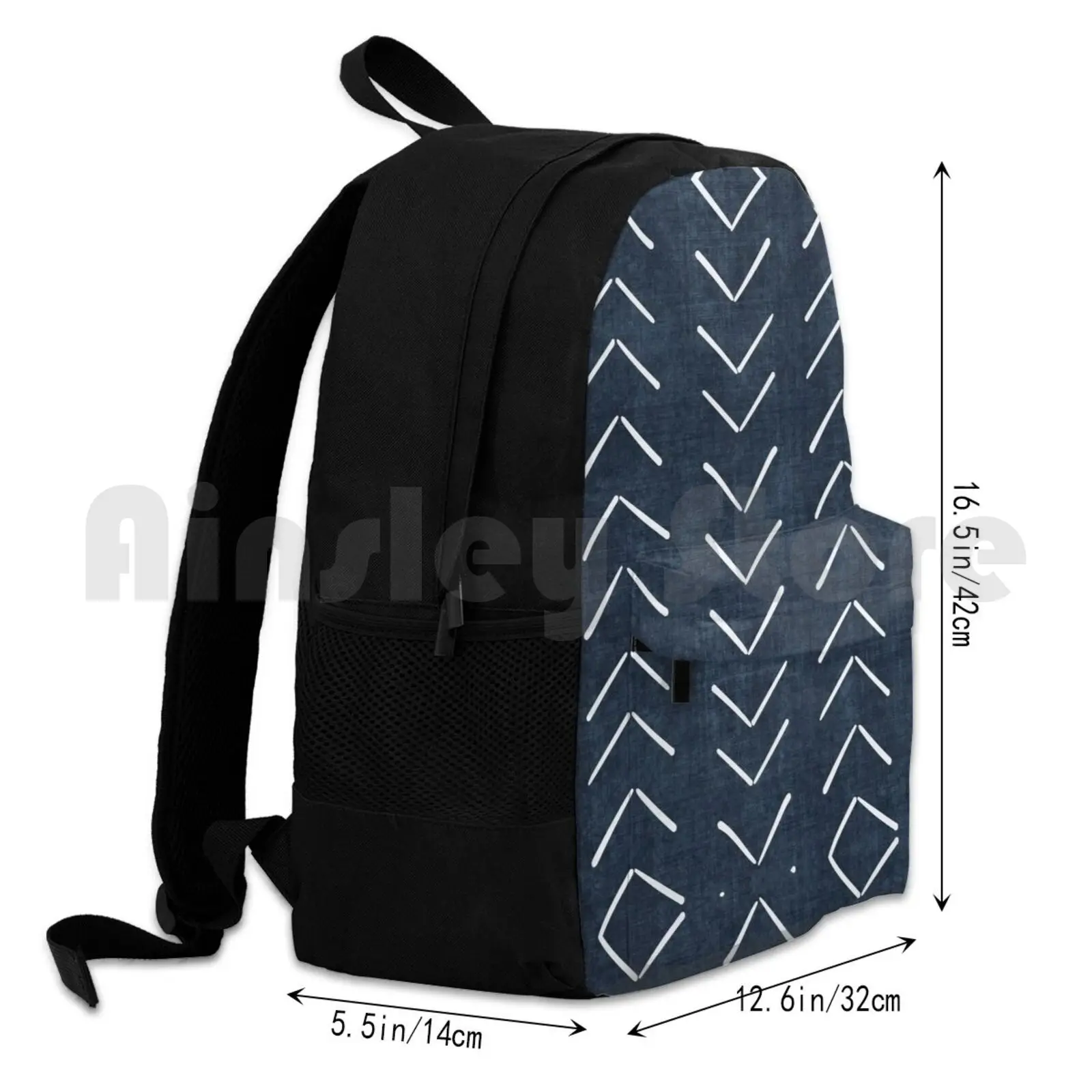 Mochila de senderismo al aire libre con flechas grandes de tela de barro en azul marino, bolsa deportiva de equitación, escalada, paño de barro, paño de barro, bohemio, Tribal, étnico