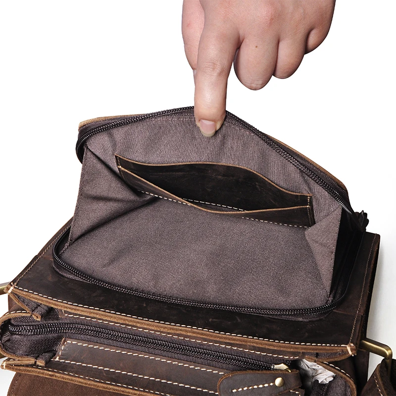 2022 Thick Crazy Horse Leather Design Shoulder Messenger bag Cowhide Cross-body Bag 8\