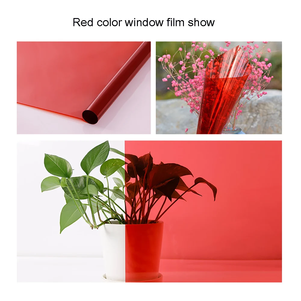 Sunice Red Decorative window film PET Transparent Solar Tint Self Adhesive Decor Home Office Mall Party decor glass Stickers