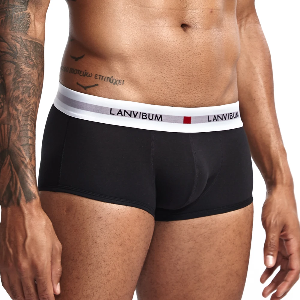 LANVIBUM men underwear solid convex underpants comfortable cotton bowxers soft shorts