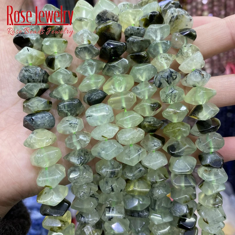 

Faceted Natural Prehnites Stone Beads Irregular Cut Genuine Loose Spacer Beads For Jewelry Making DIY Bracelets Accessories 15"