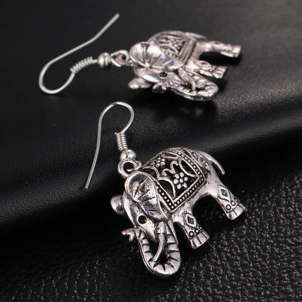 KSRA Elephant Long Dangle Earring Fashion Jewelry For Women Style Accessories Hot Sell Earrings Tibetan Vintage Silver Color