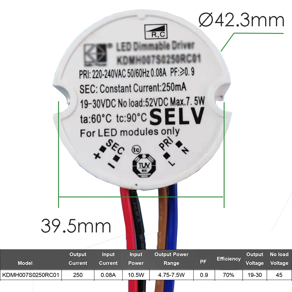 LEDストリップライト用に統合された調光可能な電力変換器,7.5mm,42mm,最大。150 w,250ma調光器,アーム付き,吊り下げ用,天井用