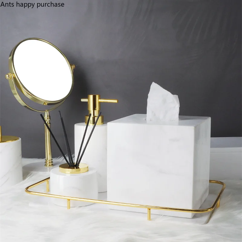 Marble Bathroom Supplies Lotion Bottle Cotton Swab Box Aromatherapy Bottle Jewelry Rack Mirror Tray Tissue Box Home Storage Rack