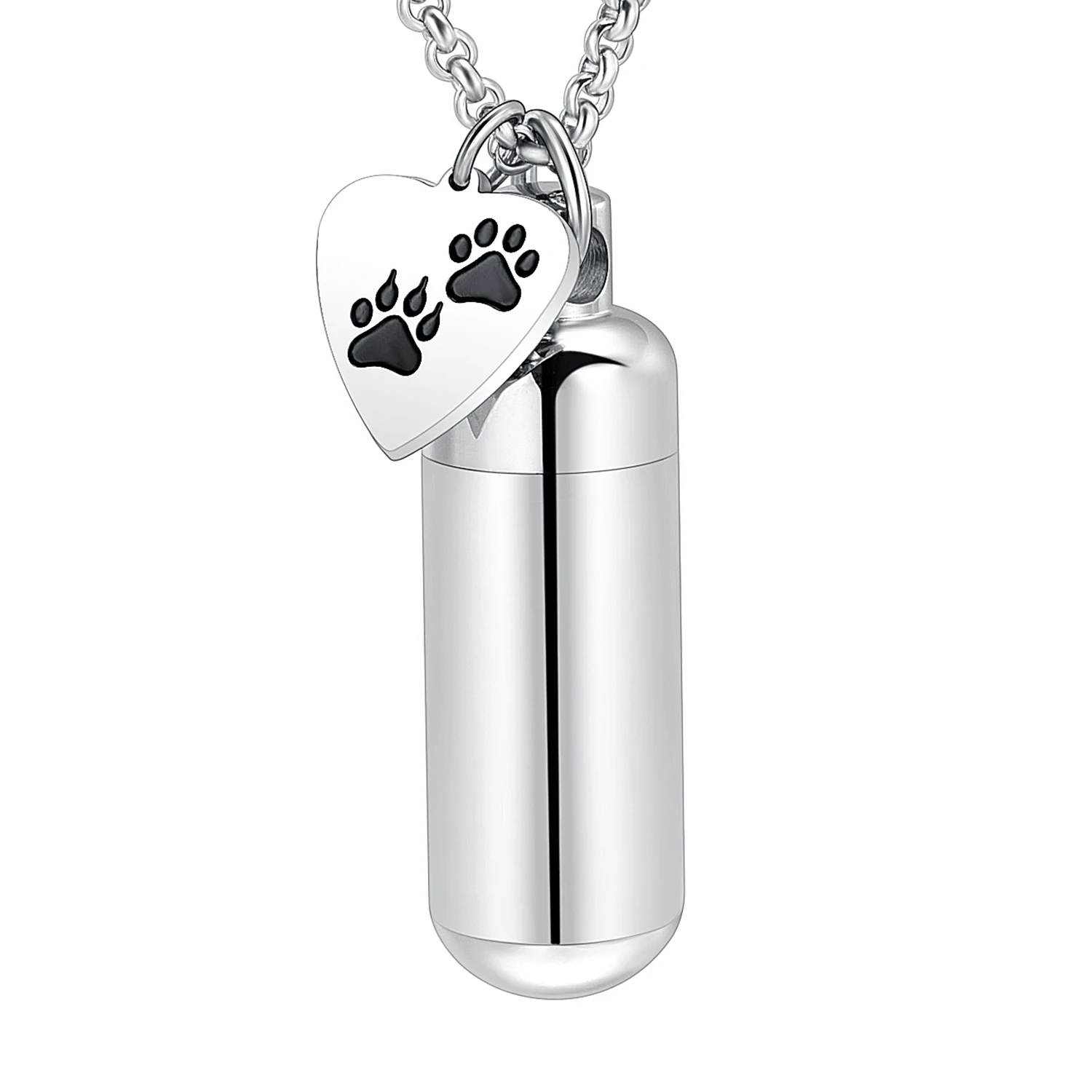 

IJD0074 Miss You My Dog Souvenir Paw Printed Cylinder Emblem Memorial Keepsake Necklace Urns For Pet Grey Jewelry