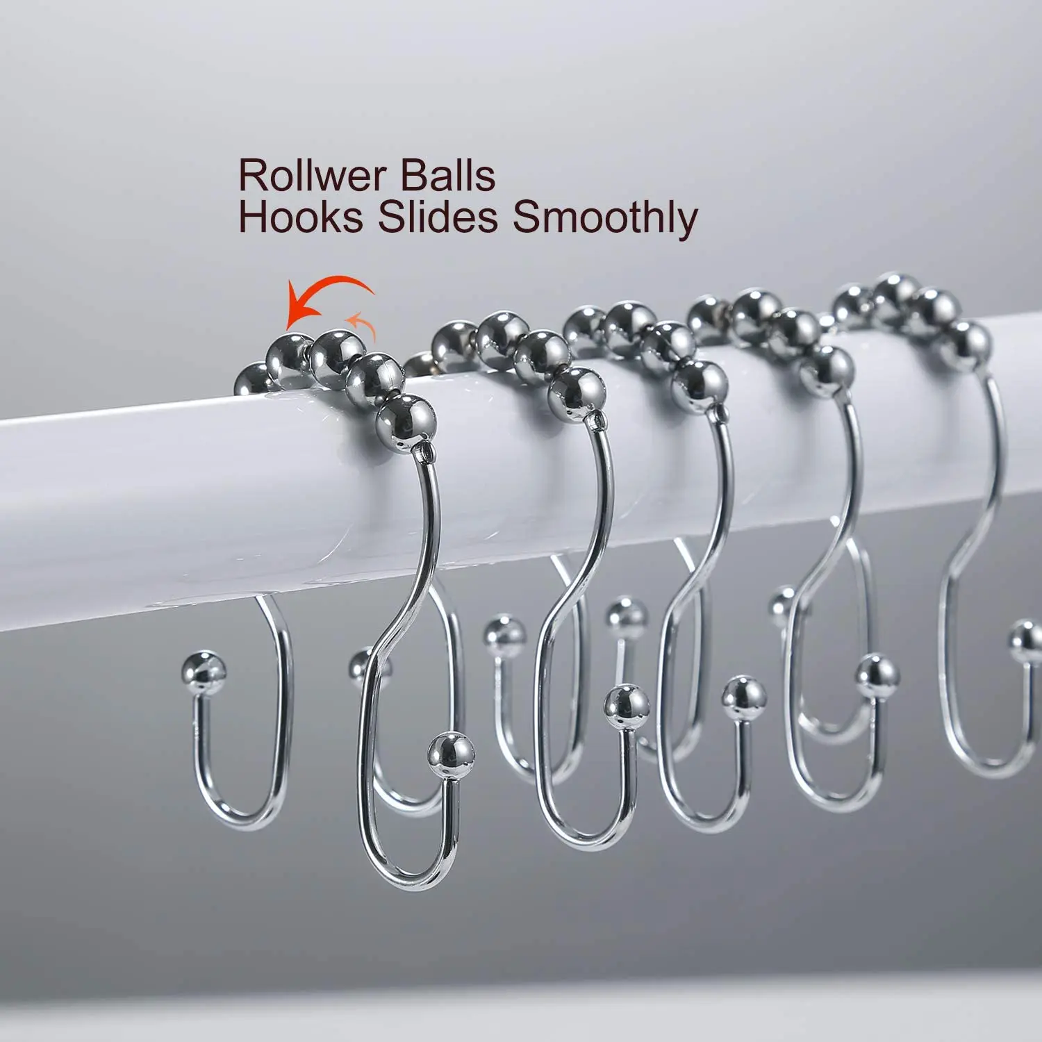 Shower Curtain Rings Hooks 304 Stainless Steel Rust Proof Roller with Solid Bead Bathroom Curtain Hook,Shower Ring Hang