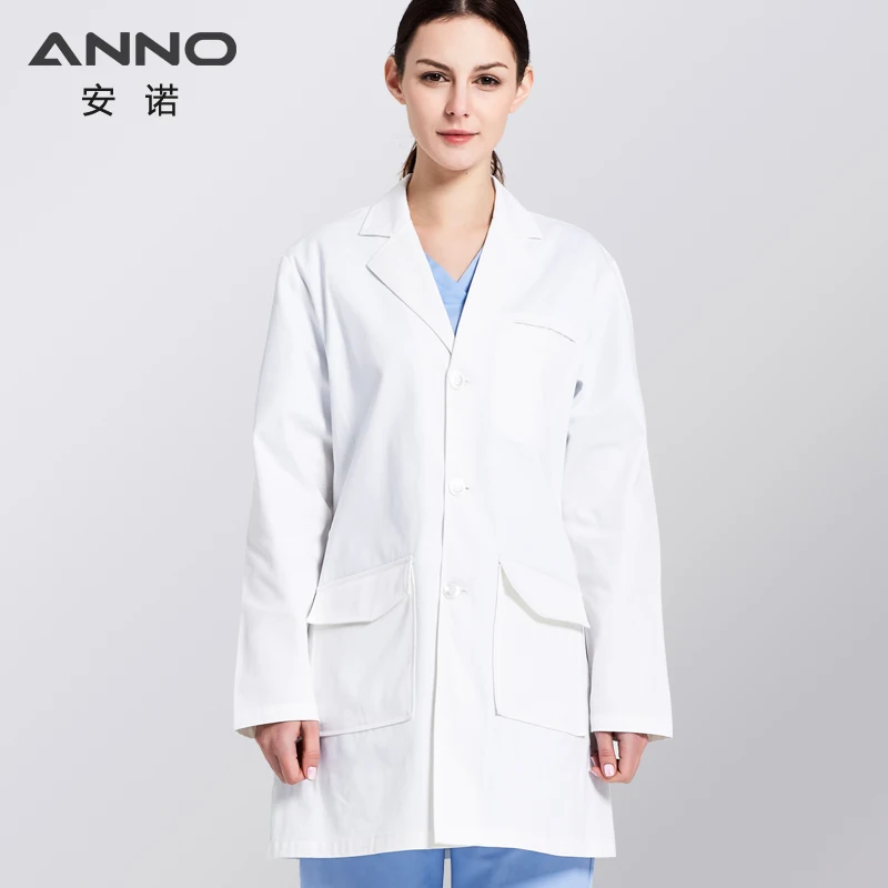 ANNO White Lab Coat Elastic Fabric Doctor Uniform Scrubs Outfit Medical Clothing Long Sleeve Doctor Suit Chemistry Elasticity Ou