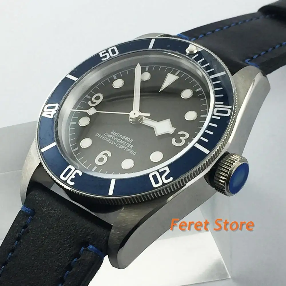 

CORGEUT 41mm MIYOTA Automatic wrist watch men mechanical steel black dial luminous sapphire blue bezel solid Leather strap