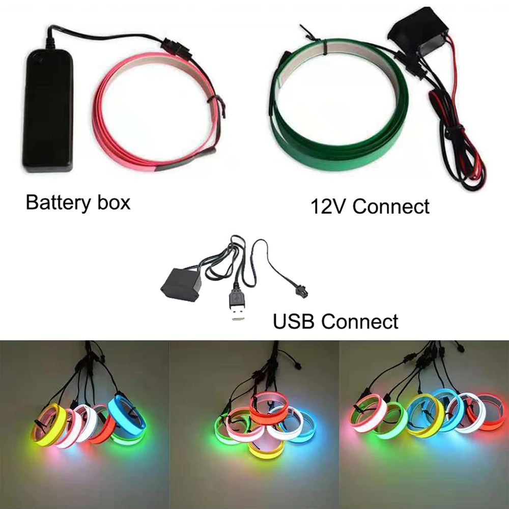 EL Car LED Strip Light for DIY AD LOGO Flexible Neon Lights Glow Rope Party Decoration Tape Lamp USB 12V Battery Backlight Panel