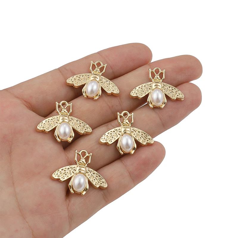 

10Pcs 19*24mm Pattern Imitation Pearl Bee Charms For DIY Bracelet Earring Necklace Pendants Alloy Jewelry Making Findings