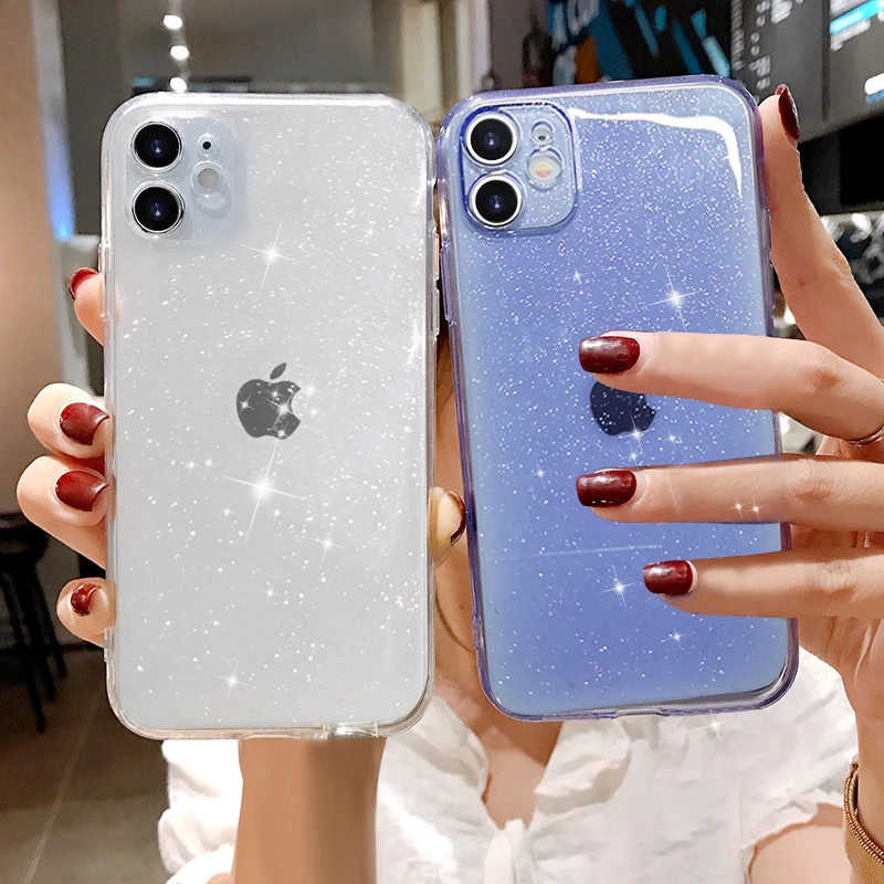 Luxury Shining Glitter Powder Phone Case For iPhone 11 12 13 14 15 16 Pro MAX X XR XS 7 8 Plus SE Transparent Soft Bling Cover