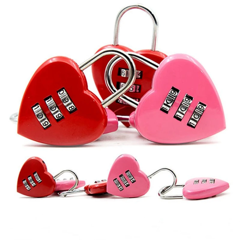 Mini Cute 3 Digits Luggage Suitcase Padlock Coded Lock Red Heart Shaped Nice padLock Lovers Backpack Lock Luggage Lock
