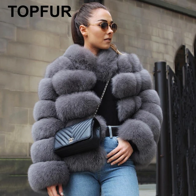 TOPFUR Real Fur Coat Women Winter Coat Women Plus Size Dark Gray Jackets Genuine Leather Jacket Natural Fox Fur Coat With Collar AliExpress