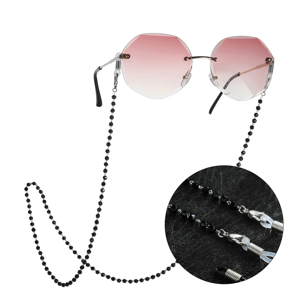 Teamer Sunglasses Chains Black Crystal Beads Eyeglasses Necklace Metal Cord Lanyard Hang Mask Eyewear Necklace Jewelry Gift