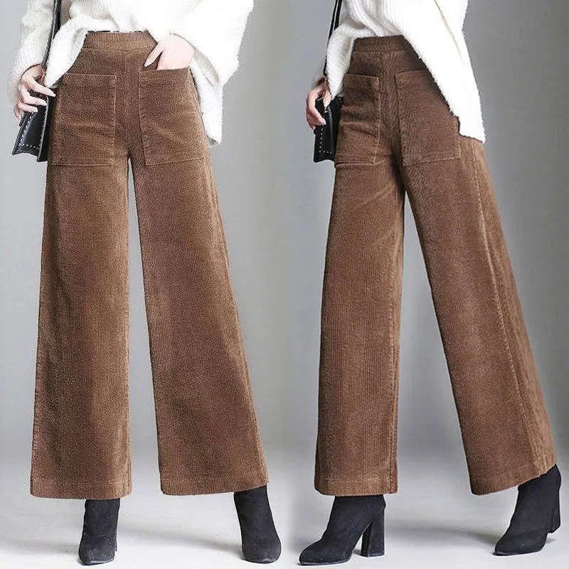 Pantalones de pana de pierna ancha para mujer, pantalón informal de cintura alta, holgado, hasta el tobillo, Palazzo coreano, talla grande, Otoño,