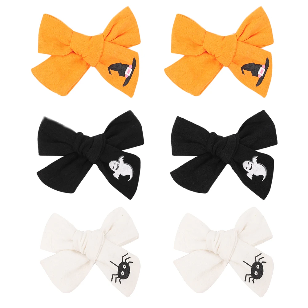 

CN 20Pcs/lot 3.5" Halloween Hair Bows Ghost Spider Cotton Hair Clips Handmade Headwear Hairpins Kids Girls Hair Accessories