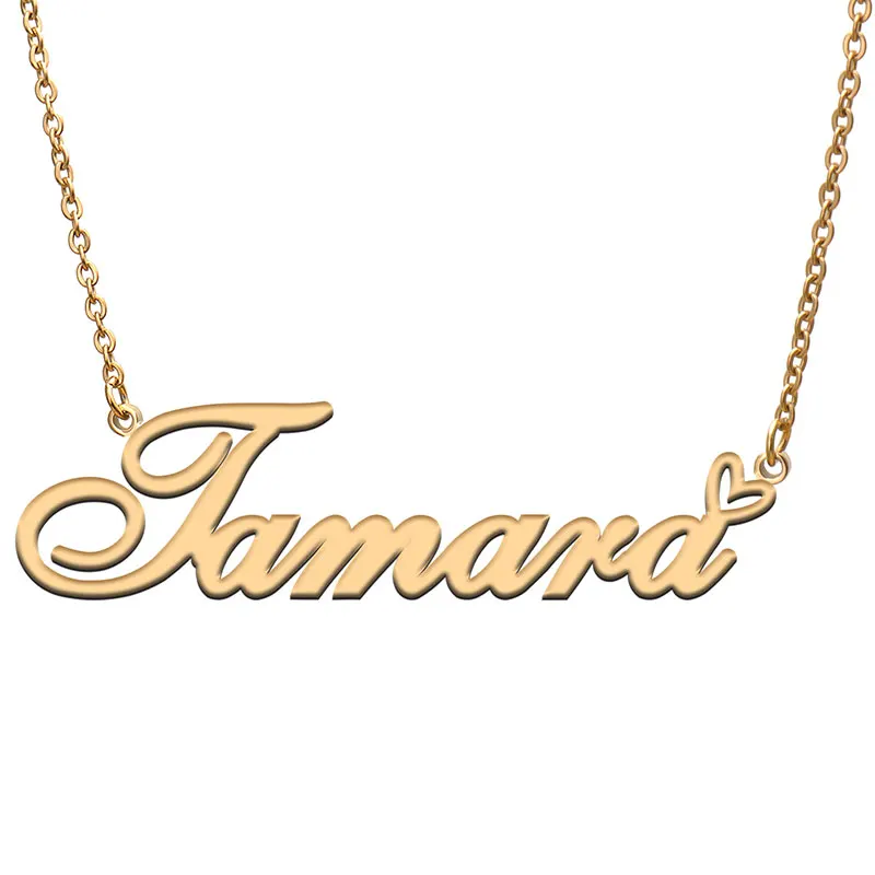 Tamara Name with Love Heart Necklace for Women Stainless Steel Jewelry Nameplate Pendant Femme Mother Child Girls Gift