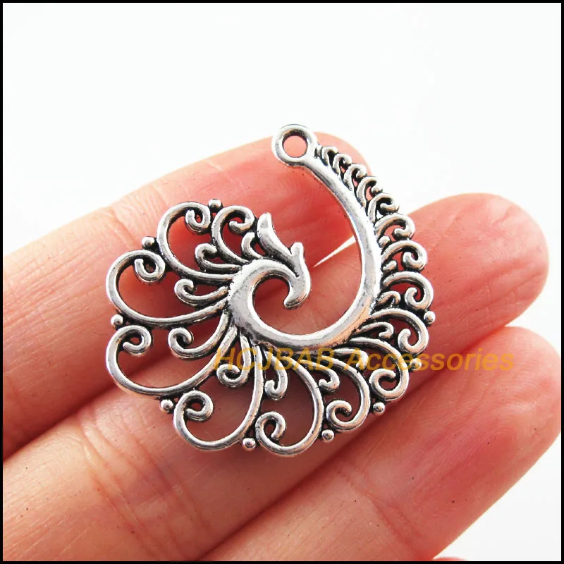 6 New Phoenix Charms Tibetan Silver Tone Flower Animal Pendants 30x33mm