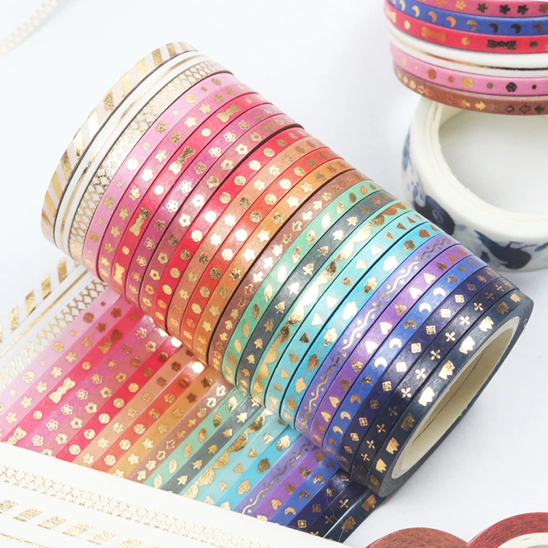 Washi Tape Scrapbook Tape Craft Supplies 3mm Wide for DIY Decorative Craft Gift Wrapping Scrapbooking Gold Foil Skinny