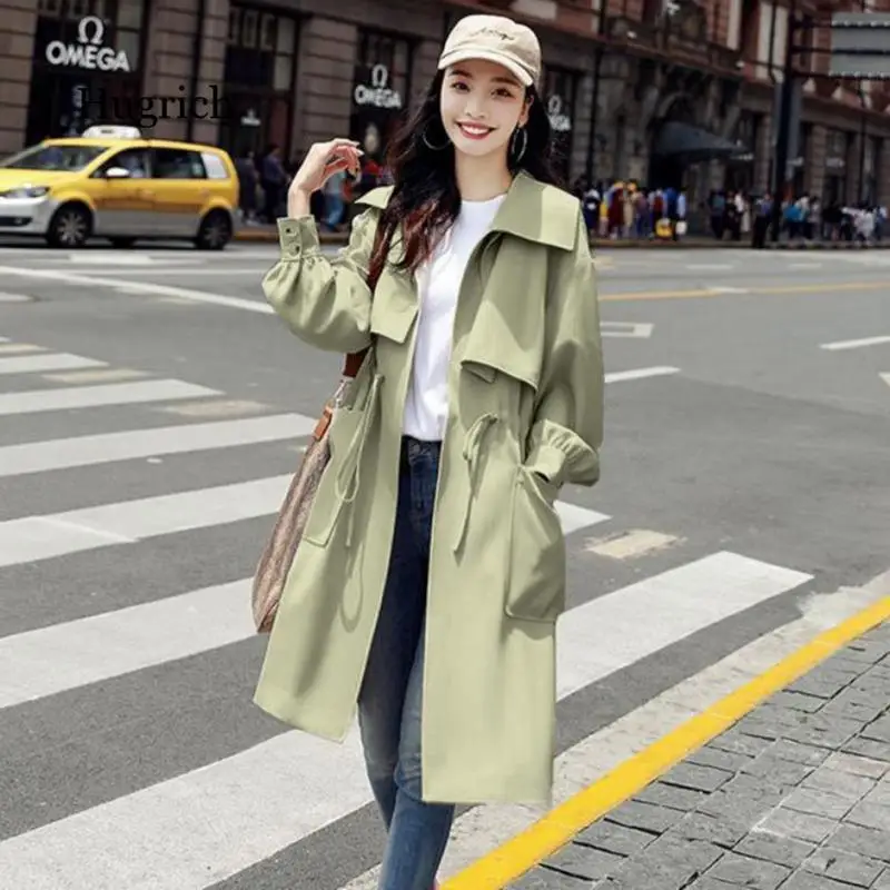 

2021 New Women Long Section Solid Color Coat Light Weight Casual Lady's Windbreak Collection