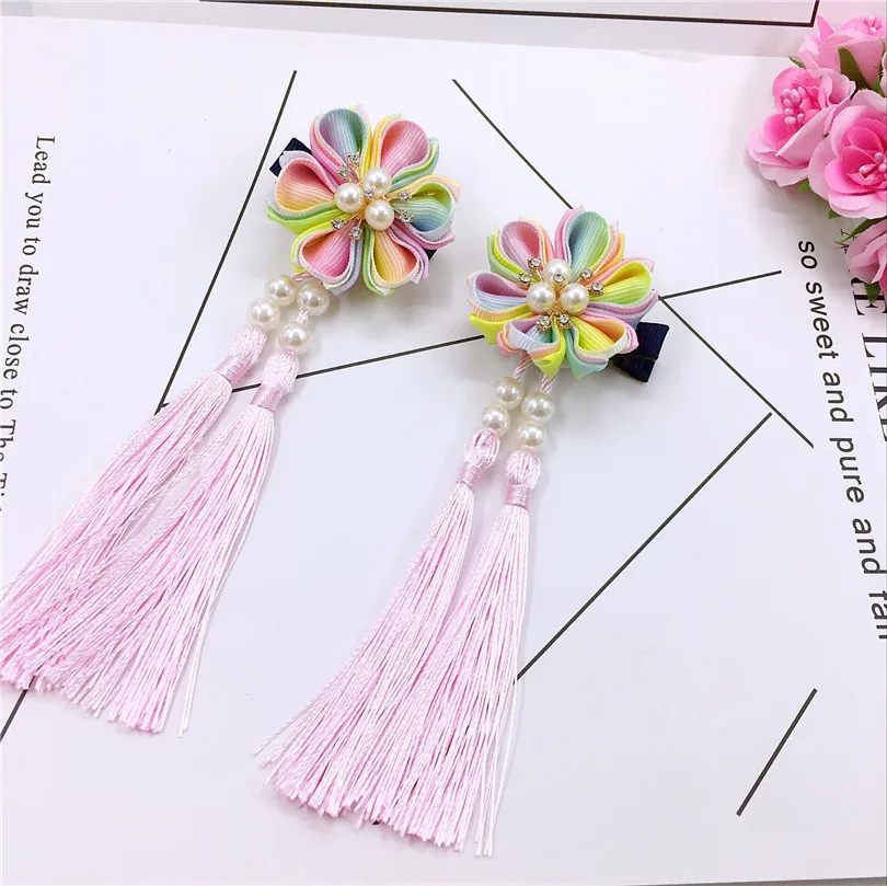 

Hair Clips Hair Kanzashi Ornament For Kids Handmade Kimono Yukata Outfit for Geisha Shichi-go-san Festival Gift Colorful HW059