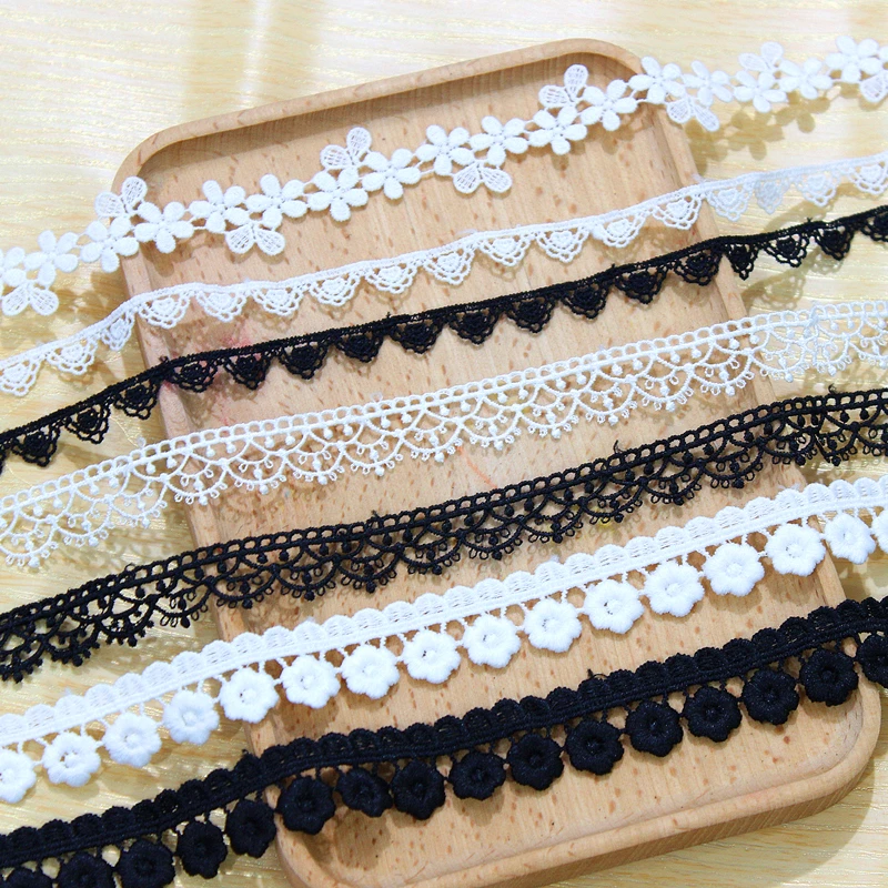 

Lace Trim 15 Yards Ivory Black Milk Silk Flower Heart Ribbon Tapes Dress Skirt Clothing Sewing Fabric M4F321