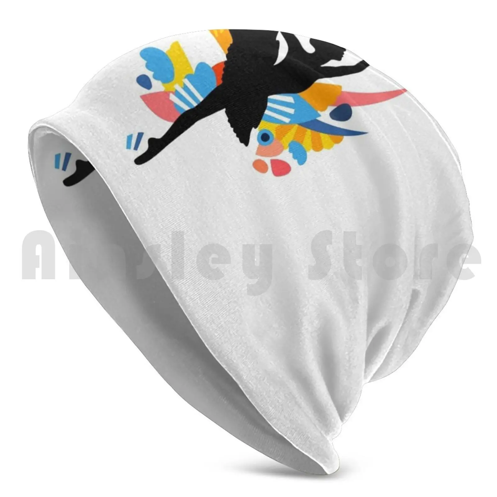 Colorful Dancing Ballerina Silhouette Beanies Knit Hat Hip Hop Black White Brushes Abstract Party Rainbow