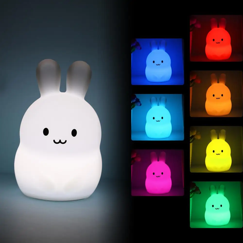 Cartoon Mini Bear Rabbit Hippo LED Night Light 9 Colors Silicone Bunny Animal Lamp Bedroom Bedside Lamp for Children Kids Baby