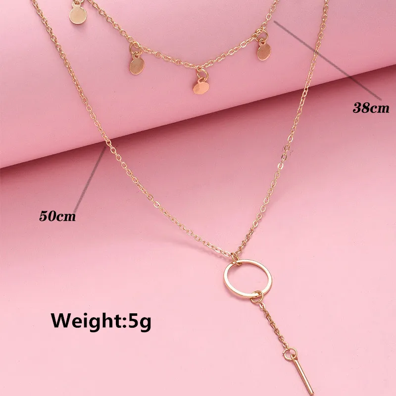 Women Fashion Gold Color Tassel Round Wafer Pendant Necklace for Women Multilayer Sequins Choker Necklace Jewelry Gifts