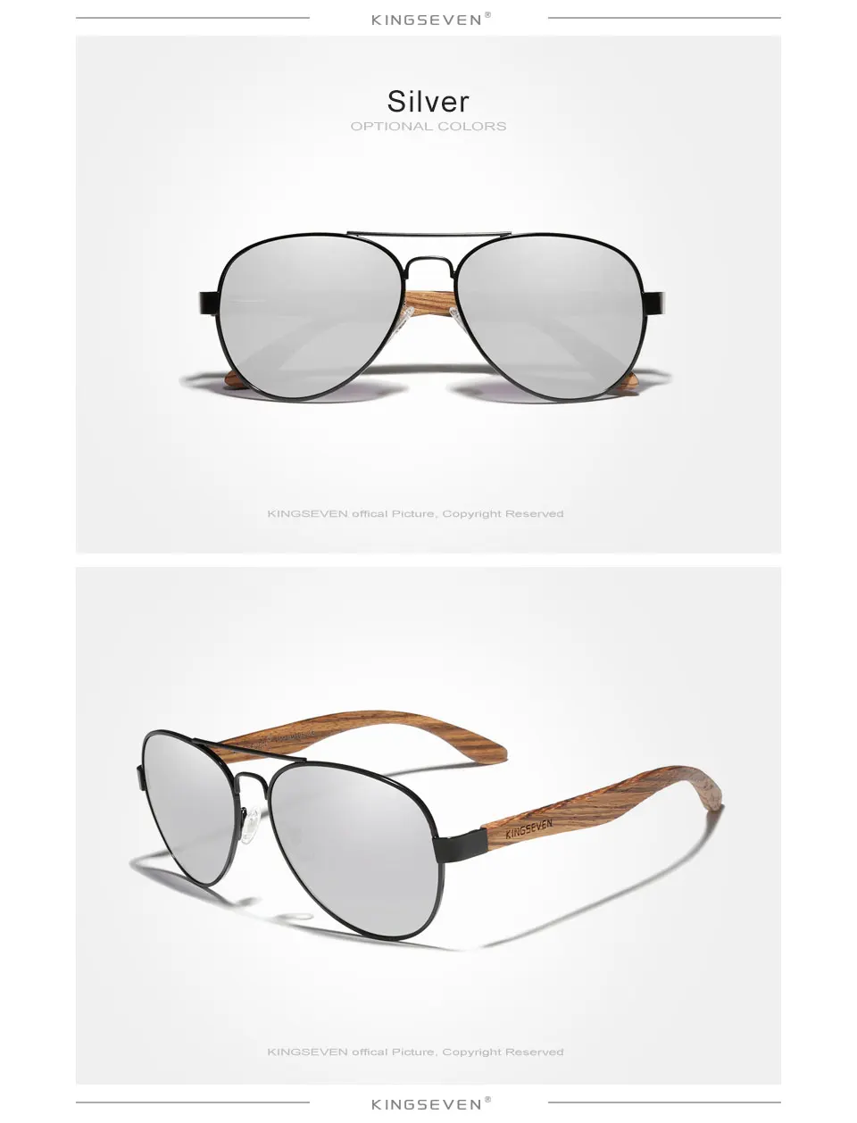 KINGSEVEN Hohe Qualität Holz Legierung Rahmen Sonnenbrille Für Männer Frauen UV400 Gläser HD Polarisierte Linse Brillen Fahren Angeln gafas – Detail 8