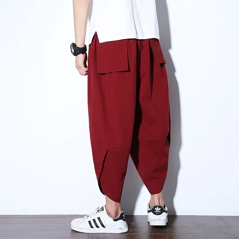 Holiday Man Linen Cropped Cross Pant Trouser Men Casual Wide Leg Bloomers Summer Male Traditional Nepal Thailand Trousers