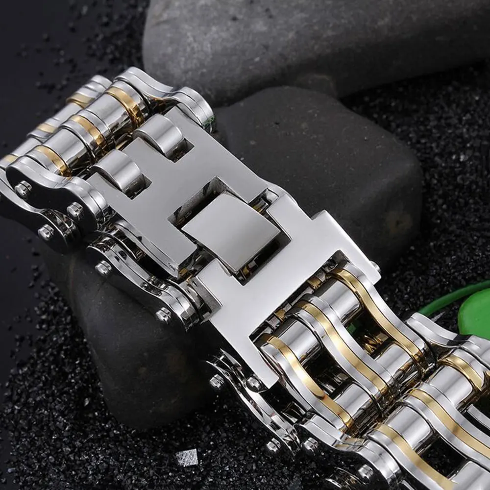 Punk Mens Bracelets,Heavy Biker Bicycle Motorcycle Chain Link Bracelets for Men&Women,Stainless Steel Jewelry