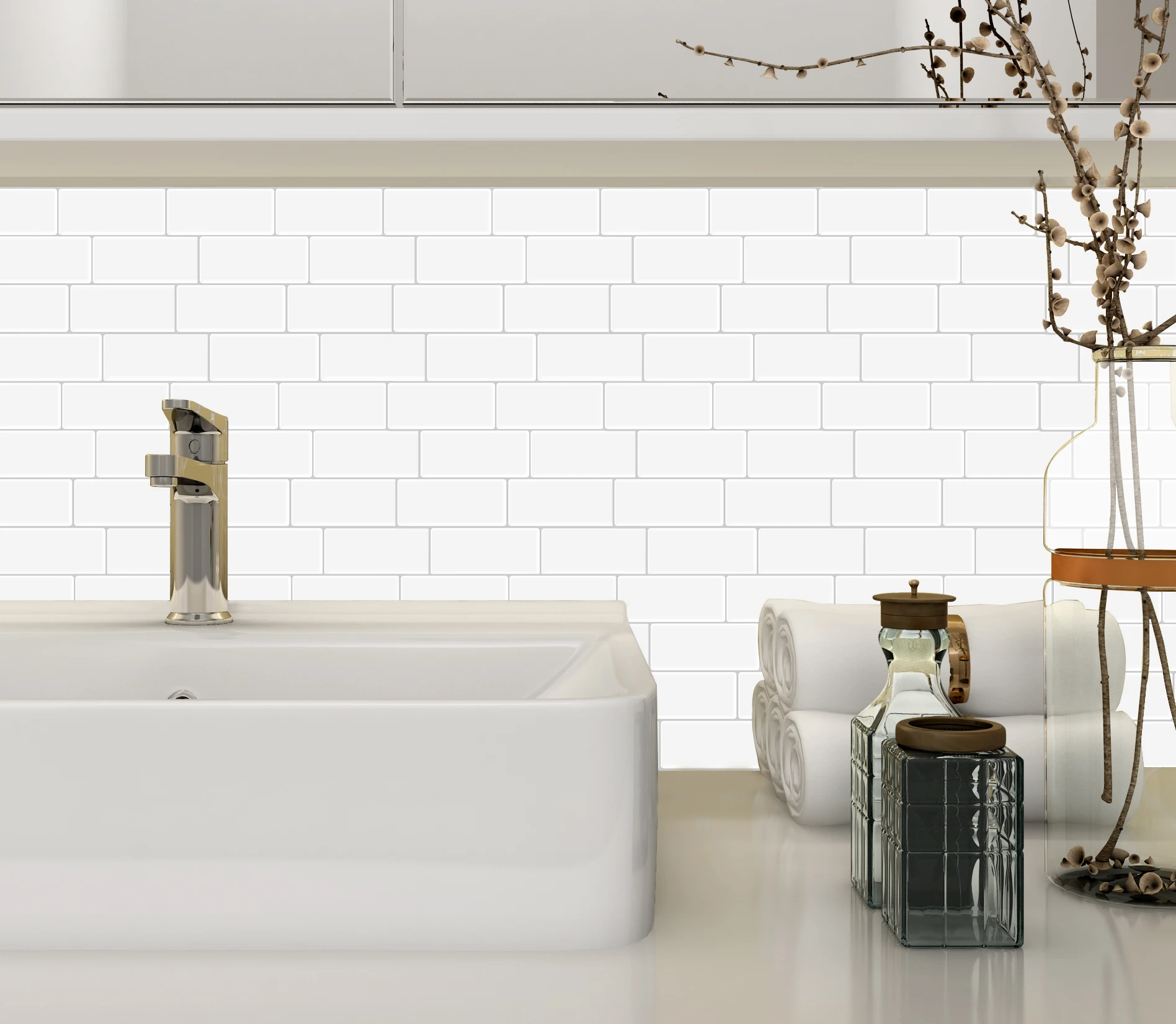 Vividtiles White Self Adhesive Wallpaper 3D Peel and Stick Subway Wall Tiles for Kitchen & Bathroom Backsplash Decor - 5 Sheets