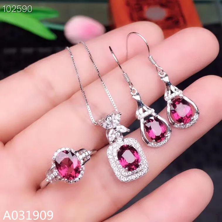 

KJJEAXCMY boutique jewelry 925 sterling silver inlaid Natural Garnet Necklace Earring Ring Female Suit Support Detection popular