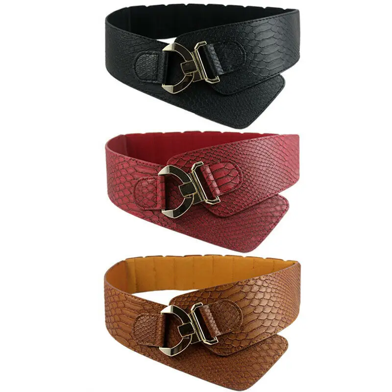 Ladies Stretch PU Leather Cinch Wide Waist Hip Waistband Stylish Elastic Belt for Women Girls Gifts Fashion Dress Accessories