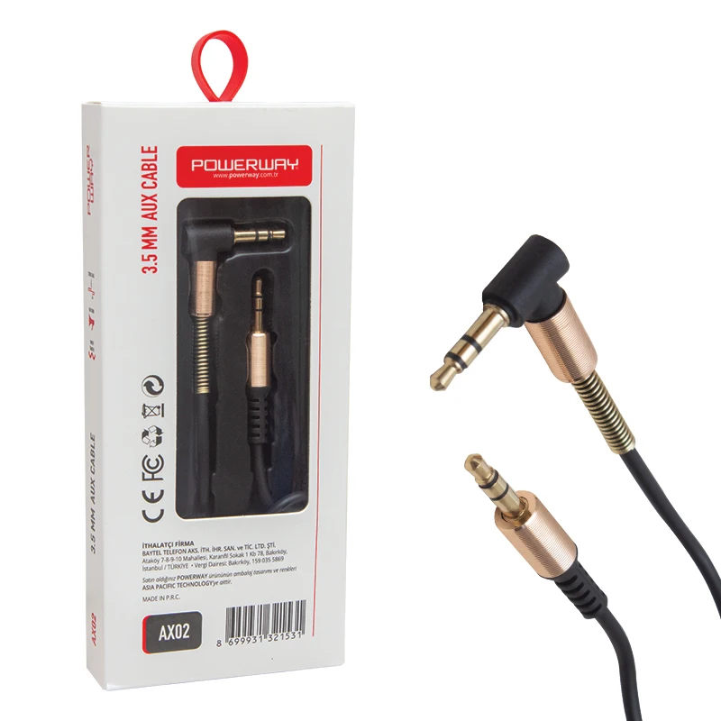 POWERWAY PM-15124 3.5 MM MALE/MALE METAL BAŞLIKLI L PIN STEREO AUX CABLE