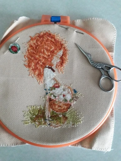 Curly girl with basket cross stitch kit Animal 18ct 14ct 11ct linen flaxen canvas stitching embroidery DIY