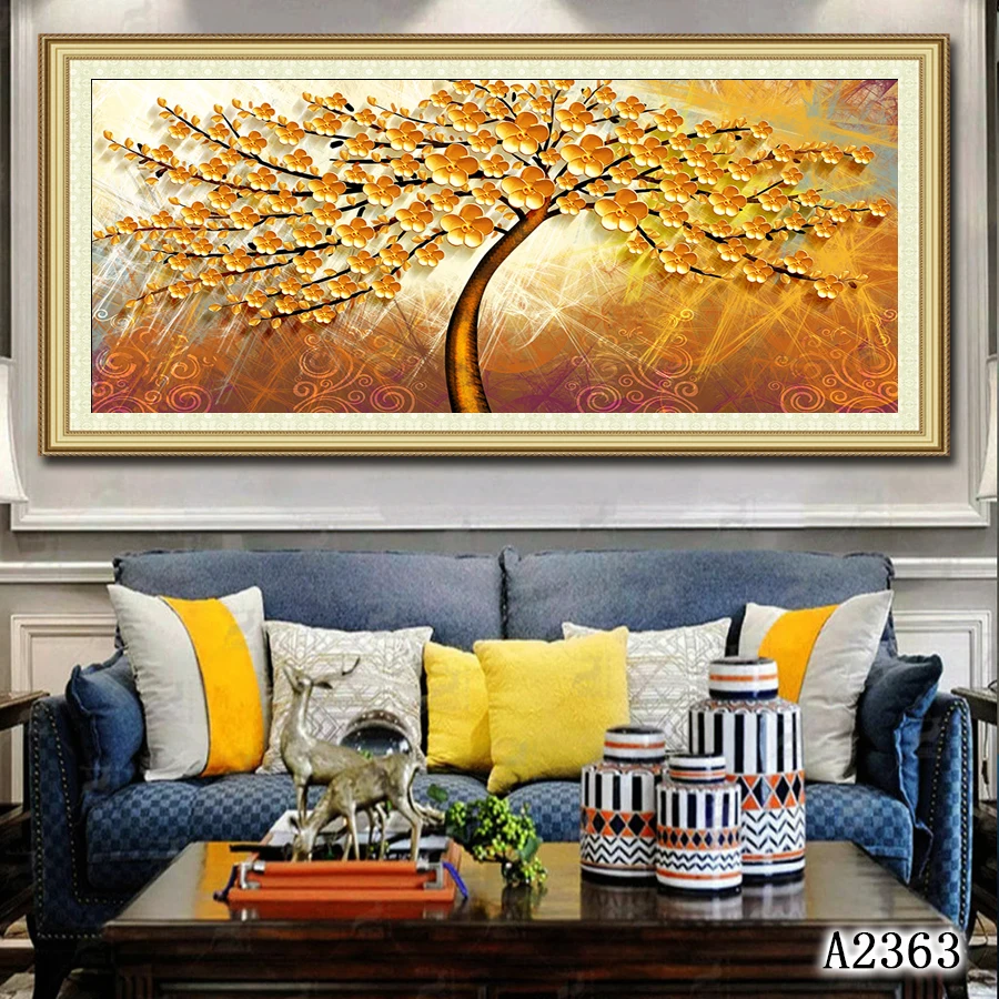 Modern Oil Painting Print on Canvas Thick oil Stereoscopic Tree Flower Canvas Art Printing Wall Art Picture for Home Decor