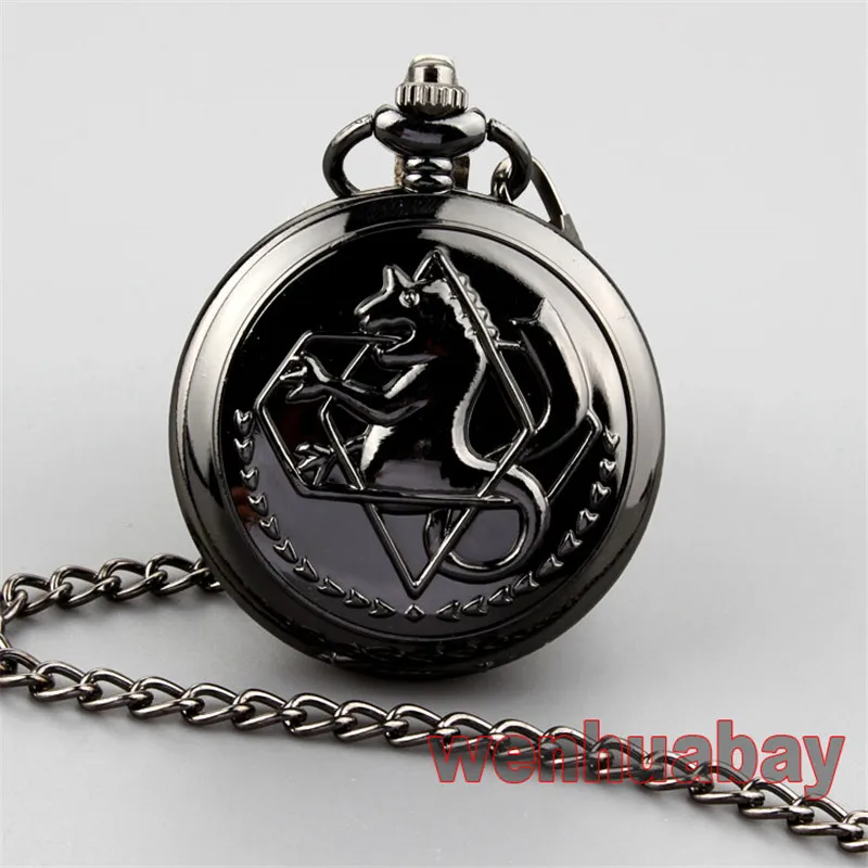 Bronze Tone Fullmetal Alchemist Mechanical Pocket Watch Mens Cosplay Edward Elric Clock Fob Necklace Chain Quartz Pocket Watch