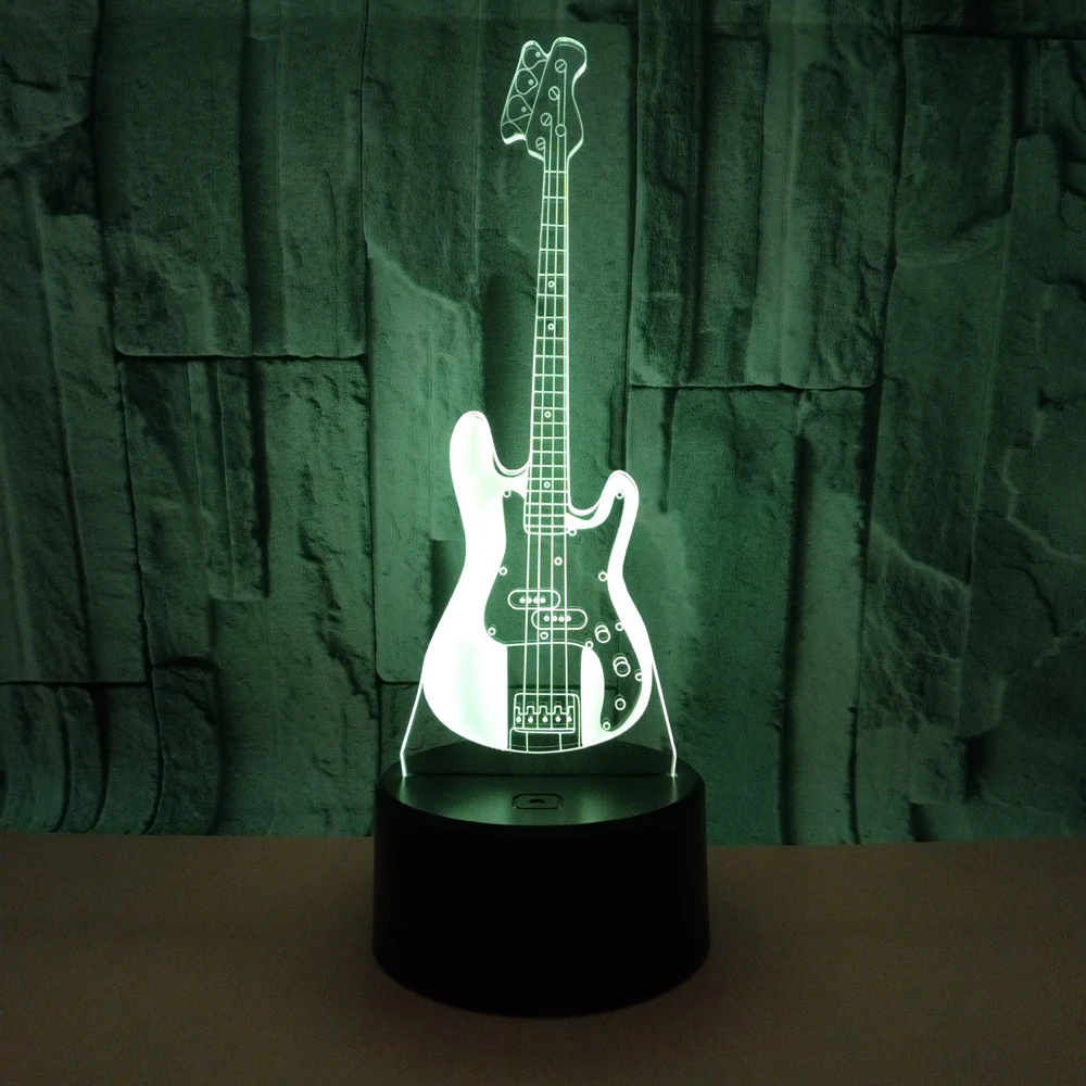 Musical Instrument Guitar Bass 3D Lamp RGB LED Bulb USB Mood Fade Flash Night Light Multicolor Boy Birthday Gift Table Desk Home