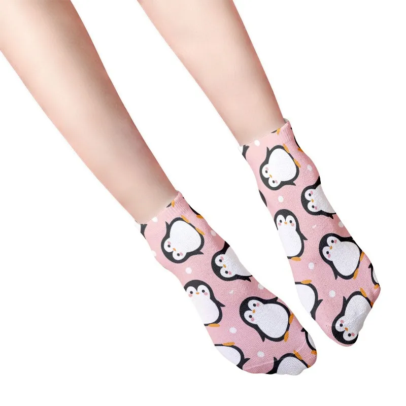 Calcetines cortos con dibujos de pingüino en 3D para mujer, medias divertidas Kawaii, regalo colorido e informal