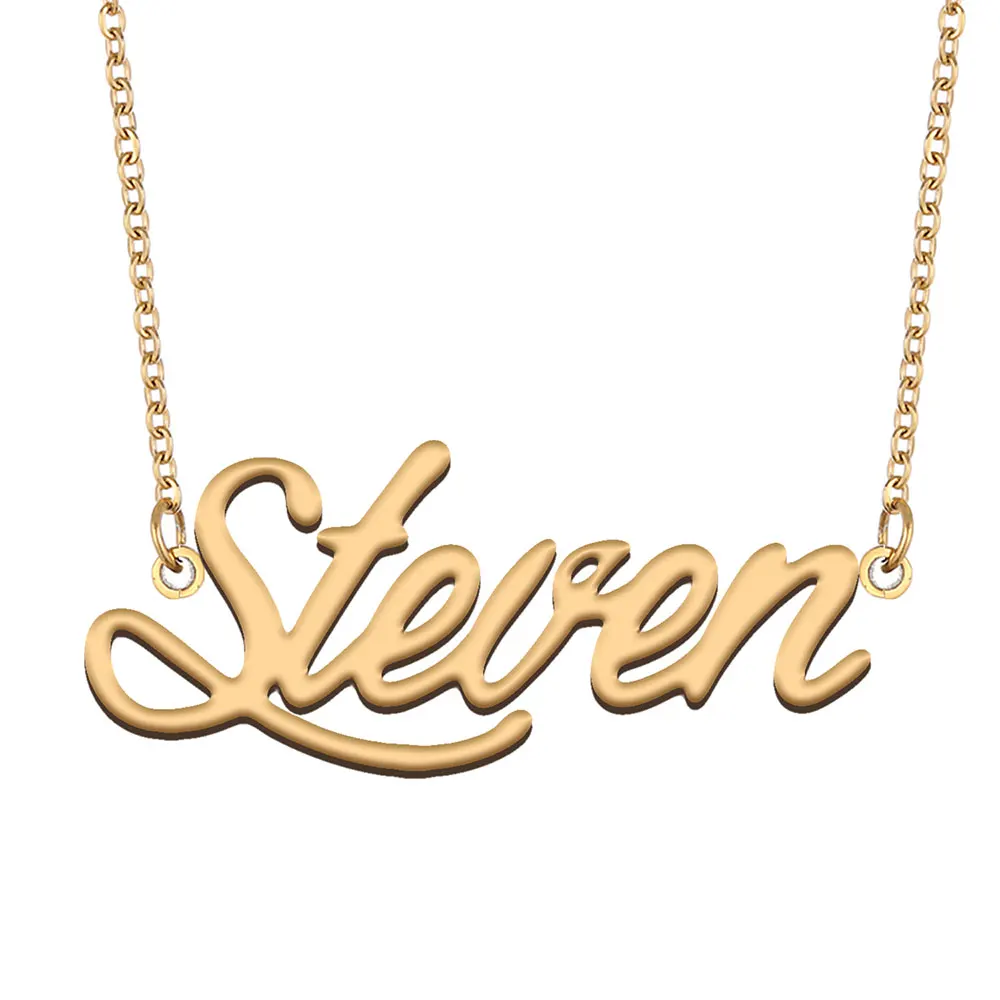 

Steven Name Necklace for Women Personalized Stainless Steel Jewelry Gold Plated Nameplate Pendant Femme Mother Girlfriend Gift