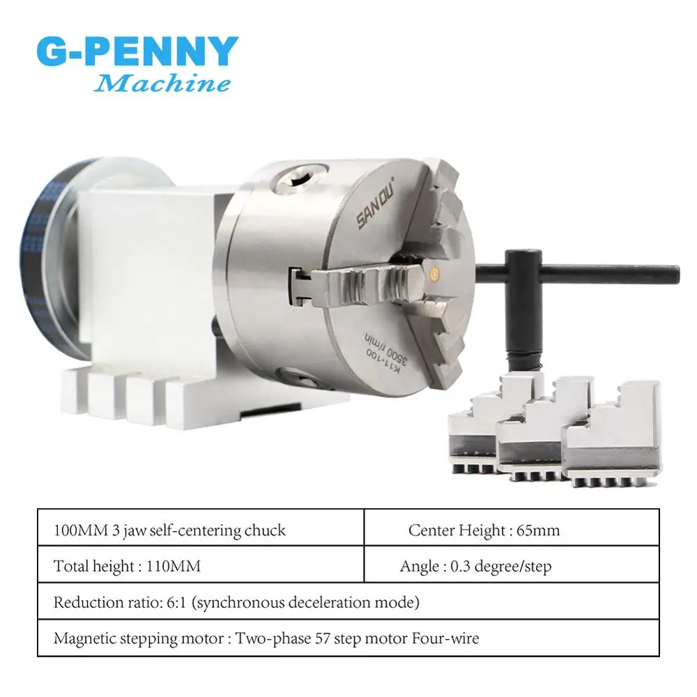 100mm CNC 4th Axis+Tailstock, CNC dividing head/Rotation Axis/A axis kit  for Mini CNC router/engraver woodworking engraving