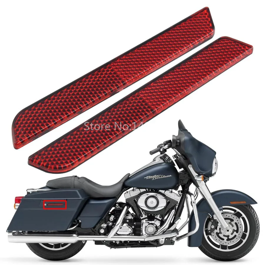 Red Reflectors Motorcycle Hard Saddlebag Latch Covers Decorative Parts For Harley Touring Road King Electra Street Glide 94-13