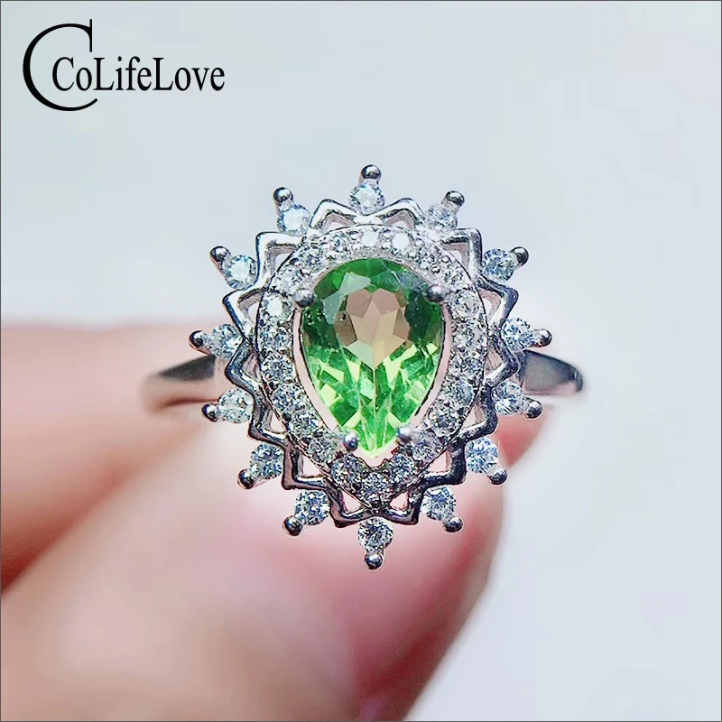 CoLife Jewelry Fashion Peridot Ring for Daily Wear 5*7mm Natural Peridot Silver Ring 925 Silver Peridot Jewelry