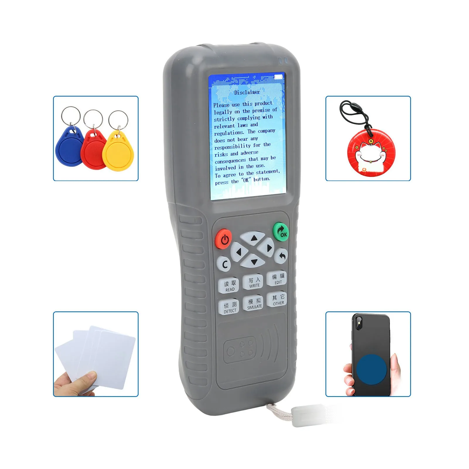 สีดำ Wifi Full ถอดรหัสสมาร์ทการ์ดเครื่อง RFID NFC เครื่องถ่ายเอกสาร Reader Writer NFC Card Writer สมาร์ทชิปการ์ด Duplicator