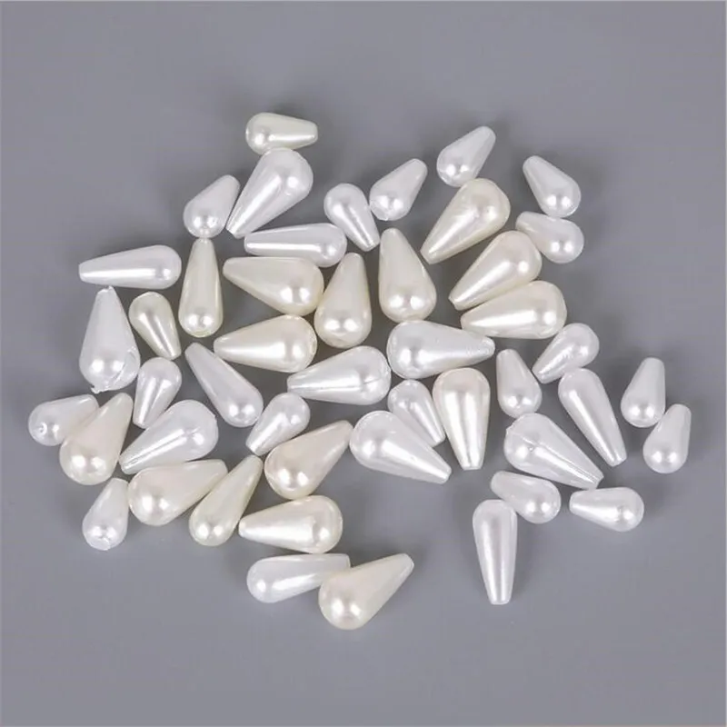 100pcs 6*10mm 6*14mm  8*15mm Water Drop Round White Pearl Imitation Plastic ABS Beads For  Garment Bags Shoes Loose Pearls  DIY