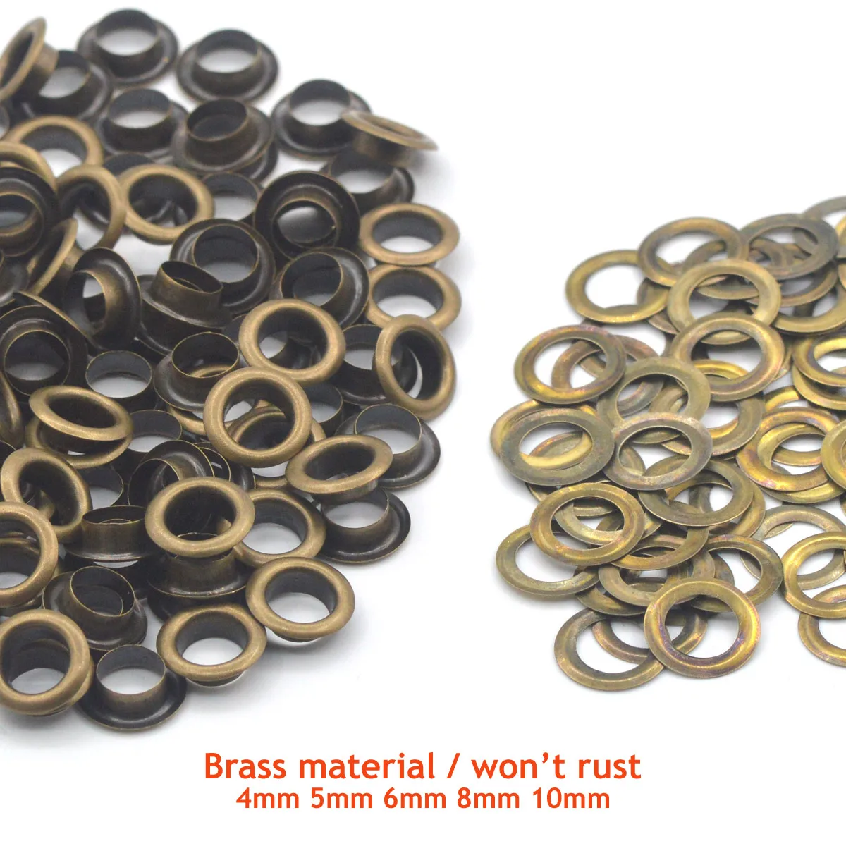 100sets Bronze Color Pure Brass Material 4mm/5mm/6mm/8mm/10mm Grommet Eyelet With Washer Fit Leather Craft Shoes Belt Cap