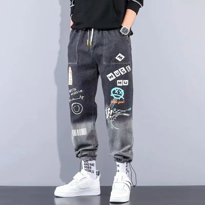 Men jeans pants streetwear men\'s denim pants 2023 autumn ankle length hip hop jeans trousers sweatpants