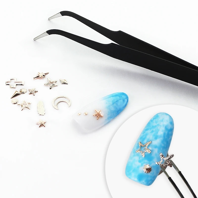 Clou Beaute Nail Art Tweezers Stainless Steel Multi-function Eyelash Tweezers Curved Chuck Nails Decoration Pliers Tools